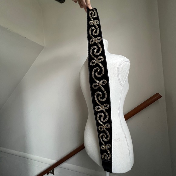 Vintage 90s Beaded Velvet Waist Belt Black Metallic Ornate Statement Chunky Wide main image 5
